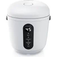 Arendo digitale rijstkoker, 0,8 liter, met maatbeker en rijstlepel, 2 kookprogramma's, warmhoudfunctie, timer, 300W, wit