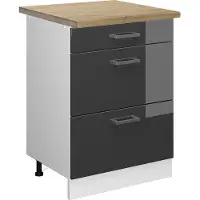 Vicco Keukenonderkast R-Line Antraciet Hoogglans 60 cm met laden, WB Eik, Model 45690