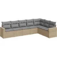 vidaXL 7-delige Loungeset met kussens poly rattan beige