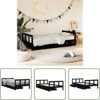 The Living Store Houten Bed - Kinderbed Frame - Kinderbedframe met lades 90x190 cm massief grenenhout zwart - Kids Bed - Grenenhouten Bed - Kindermeubel