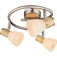 Globo Lighting Ronde spot nikkel 3-lichts opaalglas/hout Globo Gylfi