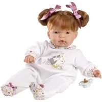 Llorens soft body pop met rood haar kleding en speen 38 cm
