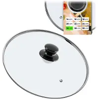 Kadax Pandeksel, universeel deksel van glas met glanzend zwarte handgreep, hittebestendig deksel in verschillende maten, pannendeksel, glazen deksel voor pan, pan (26 cm)