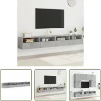 The Living Store Tv Wandplank - Tv Meubel - Tv-wandmeubels 2 st 100x30x30 cm bewerkt hout betongrijs - Tv Kast - Zwevend Tv Meubel - Beton Grijs