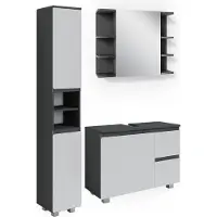 Vicco J-Shape Badkamermeubel set – 3 delen, met hoge kast Antraciet