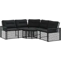 vidaXL Tuinbank met kussens en voetensteun L-vormig poly rattan zwart