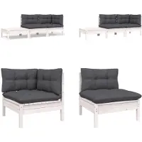 vidaXL 3-delige Loungeset met kussens massief grenenhout wit - Loungeset - Loungesets - Lounge Set - Lounge Sets