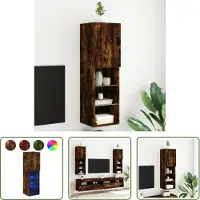 The Living Store Houten Tv-meubel - Tv-meubel - Tv-meubel LED-verlichting 30,5x30x102 cm gerookt eikenkleurig - Led Tv-meubel - Rgb Verlichting - Bergruimte
