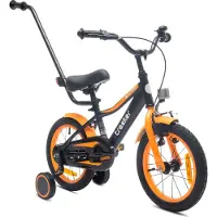 Sun baby Tracker Bike Kinderfiets voor jongens 14 inch Oranje Neon, leeftijd 3 tot 5 jaar, met zijwieltjes, duwstang, handrem