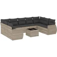 vidaXL 10-delige Loungeset met kussens poly rattan lichtgrijs
