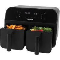 Petra Heetluchtfriteuse Dual, met 2 friteerbakken, anti-aanbaklaag, XXL formaat (7,4 liter), 2400W, zwart