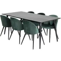 Ebuy24 Dipp180x90BLBL eethoek eetkamertafel zwart en 6 Velvet eetkamerstal velours groente, zwart.