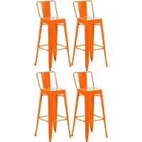 CLP barkruk set van 4 met rugleuning, in industriële stijl "Mason", kleur: oranje