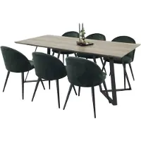 Ebuy24 MarinaGRBL eethoek eetkamertafel el hout decor grijs en 6 Velvet eetkamerstal velours groente, zwart.