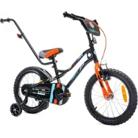Sun baby Kinderfiets 16 inch voor jongens, met stuur, stabilisatorwielen, bel, merk Tiger Bike, kleur zwart en oranje, merk