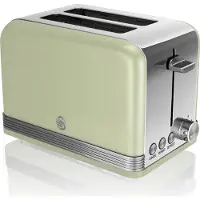 Swan ST19010GNEU Retro broodrooster, brede gleuven, voor 2 boterhammen, 3 functies, 6 bruinstanden, vintage groen