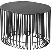 Kadax Koffietafel, moderne bijzettafel voor tuin, salontafel van gepoedercoat staal, draadmand met afneembaar tafelblad voor tuin (ovaal)