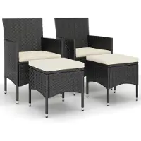 Syfax 4-delige Tuinstoel- en voetenbankset rattan zwart