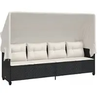 vidaXL Ligbed met luifel en kussens poly rattan zwart