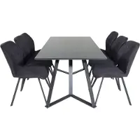 Ebuy24 MarinaBLBL eethoek eetkamertafel zwart en 6 Gemma eetkamerstal zwart.