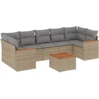 vidaXL 8-delige Loungeset met kussens poly rattan gemengd beige