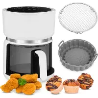 4Swiss Heißluftfritteuse ABB-G24 Pure Glass, 3 liter, wit. Luchtfriteuse met glazen lade, 1200W, touchscreen, vetvrij, energiezuinig, vaatwasmachinebestendig