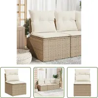 The Living Store Lounge Bank - Tuinbank - Tuinbank zonder armleuning met kussens poly rattan beige - Buitentijdbank - Ratan Bank - Beige Bank