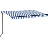Syfax Luifel handmatig uittrekbaar met LED 400x300 cm blauw en wit