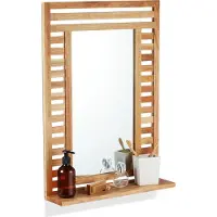 Relaxdays Badspiegel, wandspiegel met opbergruimte, houten frame, rechthoekige spiegel voor de badkamer, afmetingen (hoogte x breedte x diepte): 70 x 50 x 12 cm, naturel