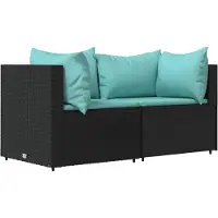 Syfax Tuinhoekbanken met kussens 2 st poly rattan zwart