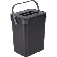 Wenko Afvalbak met handvat Tago 5 liter zwart kunststof - Afvalbakje keuken met hangbeugel en wandbevestiging zonder boren