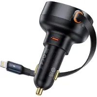 Baseus Enjoyment Pro USB-C (vrouw) / Lightning (man) 60W autolader - Zwart, Auto-adapter, Zwart, Zilver