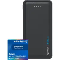 XLayer Powerbank Micro Black Edition - 20000 mAh LiPo - 2 x USB - 1 x USB-C - Zwart