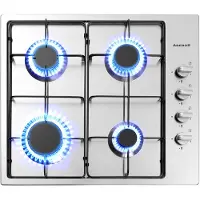 Arebos Gaskookplaat 4 branders | Roestvrij staal | Incl. roosters & ontstekingsbeveiliging