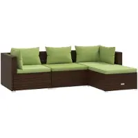 vidaXL 4-delige Loungeset met kussens poly rattan bruin