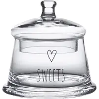 Clayre & Eef Voorraadpot Deksel Ø 12x13 cm Glas Rond Hart Sweets Voorraadbus Transparant Voorraadbus