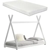En.casa Juniorbed - Tipi met bedbodem en matras 90x200cm - wit