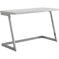 Wohnling Bureau, 120x55x76 cm, hoogglanz wit/zilver, computerbureau met metalen poten, design bureau voor thuiswerk, kantoor, console tafel, modern