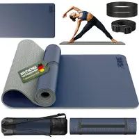 RE:SPORT Yogamat, grijs-dblauw, 183 x 61 x 0,6 cm, fitnessmat, gymmat, gymnastiekmat, logo