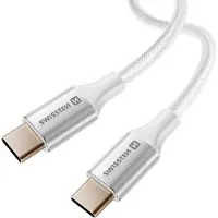 Swissten Gevlochten USB-C naar USB-C kabel - 1.5M - Geschikt voor o.a. Samsung, Apple iPhone 15,16 & iPad - Versie 2.0 - Wit