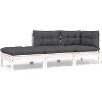 Sonstiges 3-delige Loungeset met kussens massief grenenhout wit