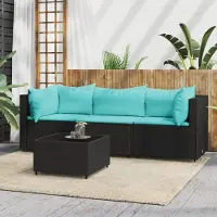 Prolenta Maison Exclusive - 4-delige loungeset voor de tuin met kussens, zwart, van polyrotan