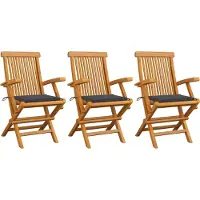 Syfax Klapstoelen met antracietkleurige kussens, 3 stuks, massief teakhout
