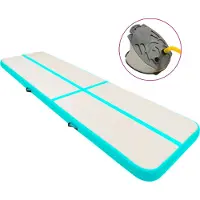 The Living Store Pvc Mat - Gymnastiekmat - Gymnastiekmat met pomp opblaasbaar 800x100x20 cm PVC groen - Opblaasbare Mat - Fitnessmat - Yogamat