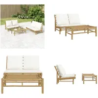 vidaXL 2-delige Loungeset met kussens bamboe crèmewit - Tuinbank - Tuinbanken - Parkbank - Tuinzetel