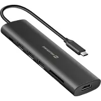 Swissten , USB-C naar USB-C hub met 100W vermogen, plus HDMI, USB en een SD/Micro-SD kaartlezer, zwart