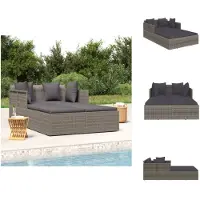 vidaXL Ligbed PE Rattan - Grijs - 182x118x63 cm - Inclusief kussens - Ligbed