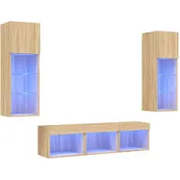 vidaXL 5-delige Tv-wandmeubelset met LED bewerkt hout sonoma eiken