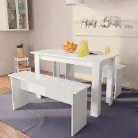 Prolenta Maison Exclusive - 3-delige eethoekset: tafel en banken, gemaakt van houtvezel, wit