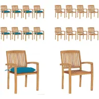 vidaXL Tuinstoelen stapelbaar 8 st met kussens massief teakhout - Tuinstoel - Tuinstoelen - Buitenstoel - Buitenstoelen